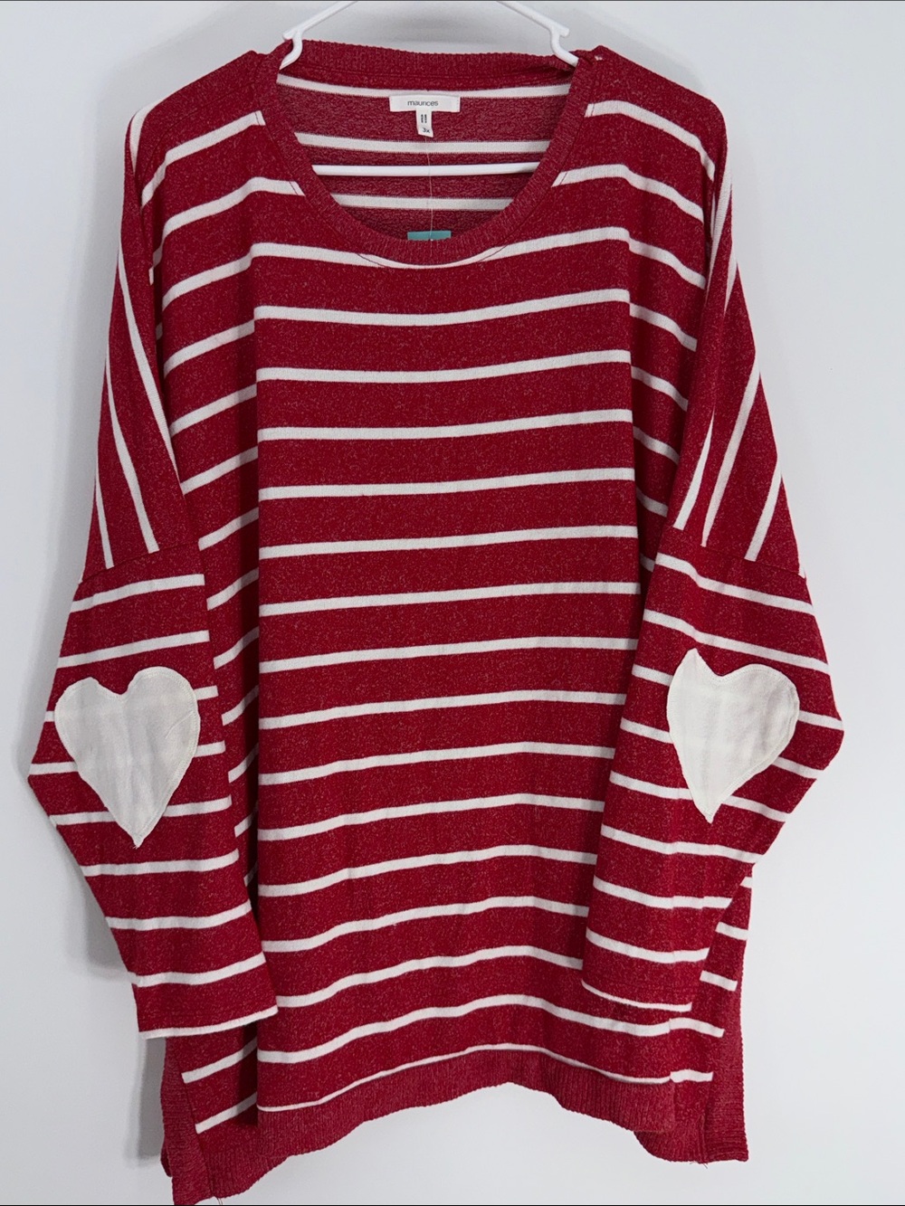 NWT Maurices Red and White Striped Heart Elbow-Patch Sweater size 3x
